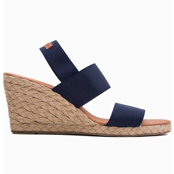 Tommy Bahama Slingback Espadrille Wedge Sandal Sz 9.5 Navy Slip On Elastic Strap - Picture 1 of 11